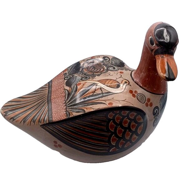 Very Large Hand-Painted 1960s Tonala Mexican Pottery Clay Duck 14.5" X 12" X 9" - Picture 9 of 16